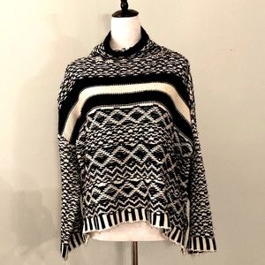 JOHN + JENN Black and White Mock Neck Boxy Sweater